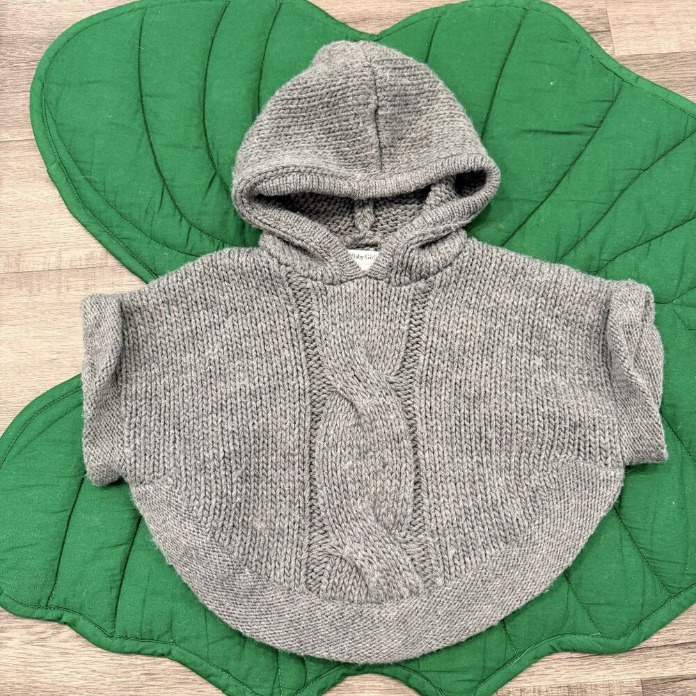 Zara Knitwear Girls 12-18M Gray Cable Knit Hooded Poncho Sweater